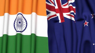 Hindistan ve Yeni Zelanda bayrakları gerçekçi kumaş dokusuna sahip