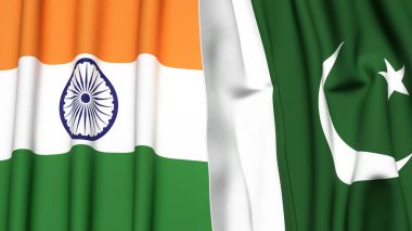 Gerçek kumaş dokusuna sahip Hindistan ve Pakistan bayrakları