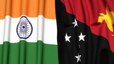 Hindistan ve PAPUA 'nın bayrakları Gerçekçi kumaş dokusuna sahip yeni GUINEA