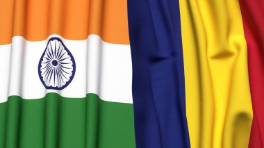 Gerçekçi kumaş dokusuna sahip Hindistan ve Roma bayrakları