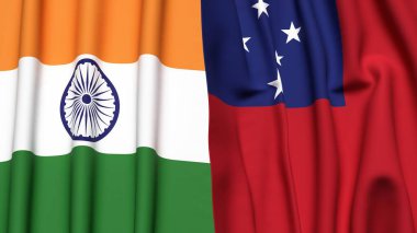 Gerçek kumaş dokusuna sahip Hindistan ve SAMOA bayrakları