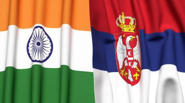 Gerçek kumaş dokusuna sahip Hindistan ve SERBIA bayrakları