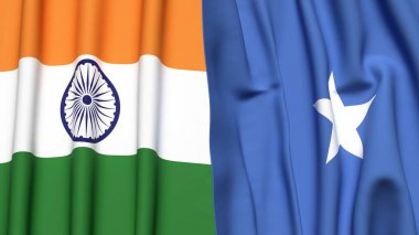 Gerçek kumaş dokusuna sahip Hindistan ve SOMALYA bayrakları