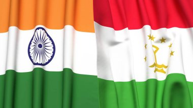 Gerçekçi kumaş dokusuna sahip Hindistan ve TAJIKISTAN bayrakları