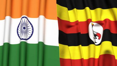 Gerçek kumaş dokusuna sahip Hindistan ve UGANDA bayrakları