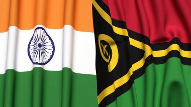 Gerçek kumaş dokusuna sahip Hindistan ve VANUATU bayrakları