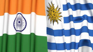 Hindistan ve Uruguay 'ın gerçekçi kumaşlı bayrakları