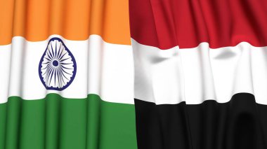 Gerçek kumaş dokusuna sahip Hindistan ve YEmen bayrakları
