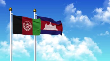 Kutuptaki AFGHANISTAN ve CAMBODIA bayrakları alfa kanalı ile birlikte sallanıyor