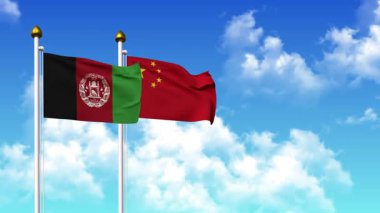 Alfa kanalı da dahil olmak üzere kutupta AfgANISTAN ve ÇİN bayrakları sallanıyor.