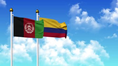 Kutupta alfa kanalı da dahil olmak üzere AFGHANISTAN ve COLOMBIA bayrakları sallamak