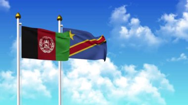 Kutupta alfa kanalı dahil olmak üzere AfgANISTAN ve CONGO DEMOKRATİK REPUBLIC bayrakları dalgalanıyor