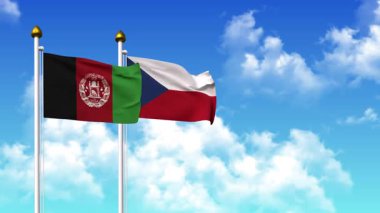 Kutupta alfa kanalı da dahil olmak üzere AfgANISTAN ve CZECH REPUBLIC bayrakları dalgalanıyor