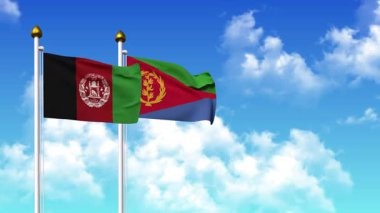 Kutupta alfa kanalı da dahil olmak üzere AfgANISTAN ve ERITREA bayrakları dalgalanıyor