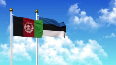Kutupta alfa kanalı da dahil olmak üzere AfgANISTAN ve Estonya bayrakları sallanıyor