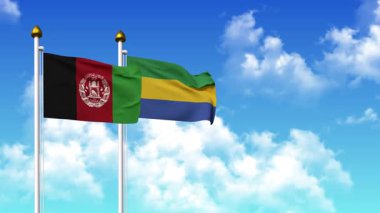 Kutupta alfa kanalı da dahil olmak üzere AfgANISTAN ve GABON bayrakları dalgalanıyor