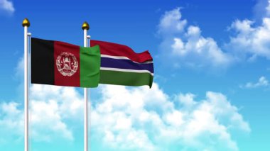 Kutupta alfa kanalı da dahil olmak üzere AfgANISTAN ve GAMBIA bayrakları dalgalanıyor