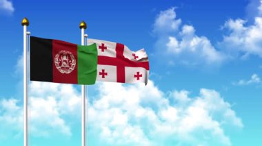 Kutupta alfa kanalı da dahil olmak üzere AfgANISTAN ve GEORGIA bayrakları dalgalanıyor