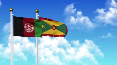 Kutupta alfa kanalı da dahil olmak üzere AfgANISTAN ve GRENADA bayrakları dalgalanıyor