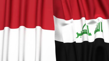 Gerçekçi kumaş dokusuna sahip INDONEZYA ve IRAQ bayrakları