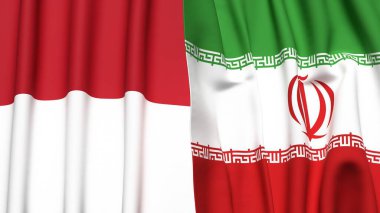 Gerçekçi kumaş dokusuna sahip INDONEZYA ve İRAN bayrakları