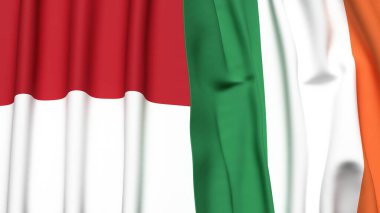 Gerçekçi kumaş dokusuna sahip İndonezya ve İrlanda bayrakları