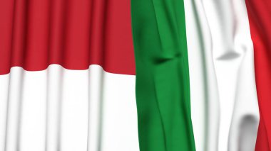 Gerçek kumaş dokusuna sahip INDONEZYA ve İTALYA bayrakları