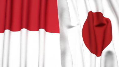Gerçekçi kumaş dokusuna sahip INDONEZYA ve JAPAN bayrakları
