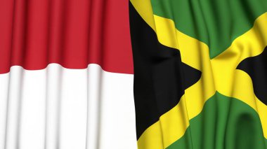 Gerçekçi kumaş dokusuna sahip INDONEZYA ve JAMAICA bayrakları