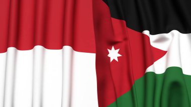 Gerçekçi kumaş dokusuna sahip INDONEZYA ve JORDAN bayrakları