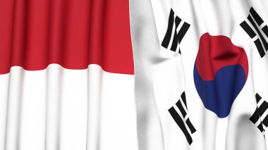 İNDONEZYA Bayrakları ve KOREA GÜNEY Gerçekçi kumaş dokusuyla