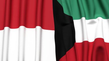 İndonezya ve KUWAIT bayrakları gerçekçi kumaş dokusuyla