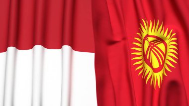 İndonezya ve KYRGYZSTAN bayrakları gerçekçi kumaş dokusuyla