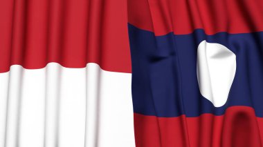 Gerçekçi kumaş dokusuna sahip INDONEZYA ve LAOS bayrakları