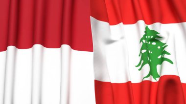 Gerçekçi kumaş dokusuna sahip Indonezya ve LEBANON bayrakları