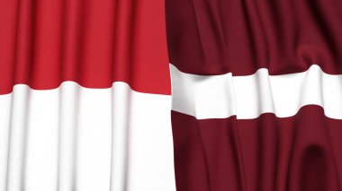 Gerçekçi kumaş dokusuna sahip INDONEZYA ve LATVIA bayrakları