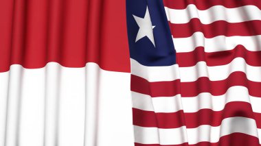 Gerçekçi kumaş dokusuna sahip INDONEZYA ve LİBERYA bayrakları