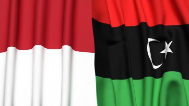 Gerçekçi kumaş dokusuna sahip INDONEZYA ve LIBYA bayrakları