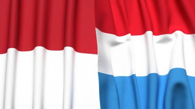 Gerçek kumaş dokusuna sahip INDONEZYA ve LUXEMBOURG bayrakları