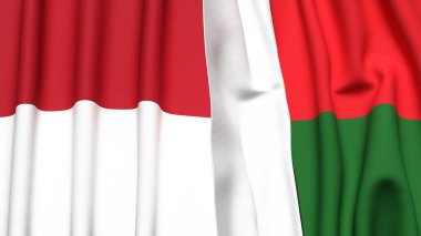 Gerçekçi kumaş dokusuna sahip INDONEZYA ve MADAGASCAR bayrakları