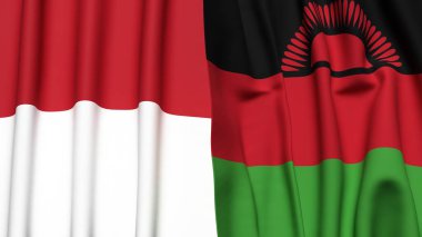 Gerçekçi kumaş dokusuna sahip INDONEZYA ve MALAWI bayrakları