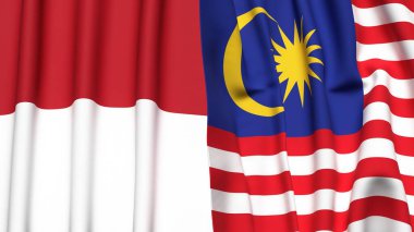 Gerçekçi kumaş dokusuna sahip INDONEZYA ve MALAYSIA bayrakları