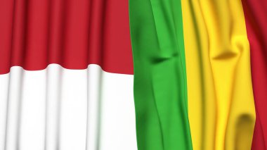 Gerçekçi kumaş dokusuna sahip INDONEZYA ve MALI bayrakları