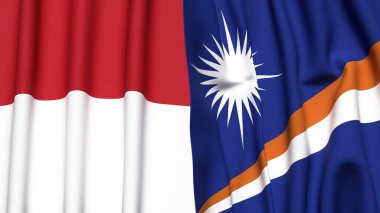 İndonezya ve Marshall Adaları bayrakları gerçekçi kumaş dokusuna sahipler.