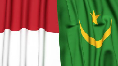Gerçekçi kumaş dokusuna sahip INDONEZYA ve MAURITANIA bayrakları