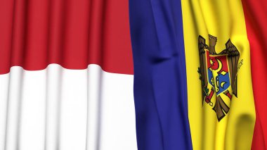 Gerçek kumaş dokusuna sahip INDONEZYA ve MOLDOVA bayrakları