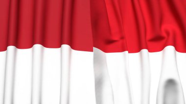 Gerçekçi kumaş dokusuna sahip INDONEZYA ve Monako bayrakları