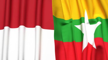 Gerçekçi kumaş desenli INDONEZYA ve Myanmar bayrakları
