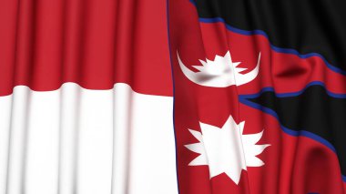 Gerçek kumaş dokusuna sahip INDONEZYA ve NEPAL bayrakları
