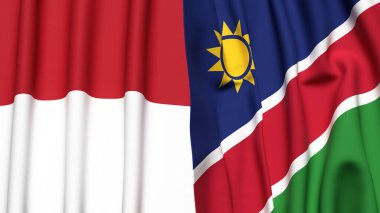 Gerçek kumaş dokusuna sahip INDONEZYA ve NAMIBIA bayrakları